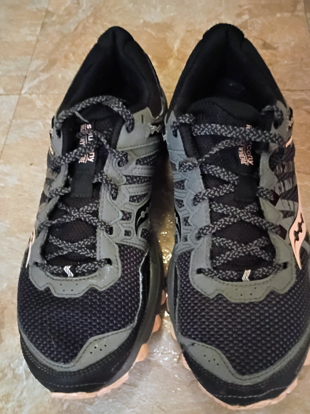 Saucony Women's Black and Gray Trail Running Shoes with Pink Accents